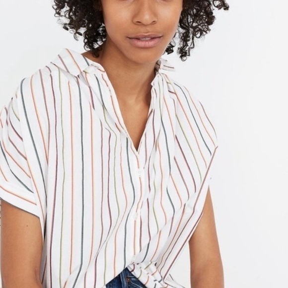 Madewell Sadie Rainbow Striped Oversized Boyfriend Shirt S - Picture 1 of 13